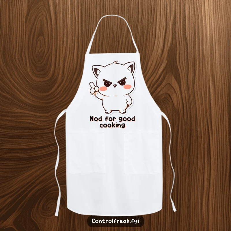 Funny kawaii apron featuring a character giving a stern but friendly nod, perfect for a cook who appreciates subtle humor.