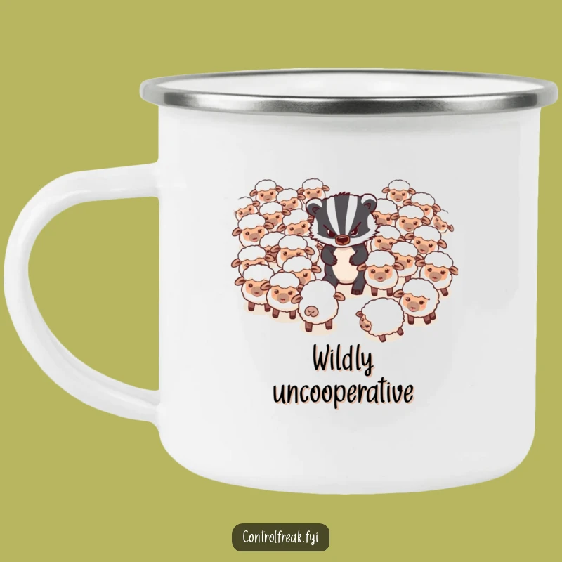 Funny Badger Sheep Camping Mug: Grumpy Herder Tackles the Wild