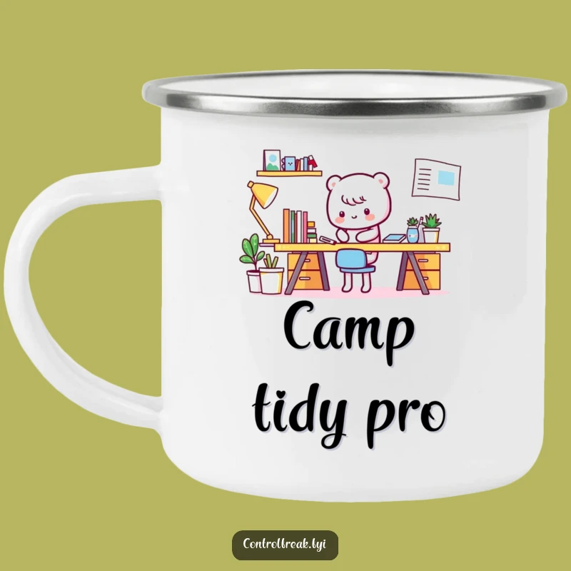 Funny Kawaii Desk Tidier Camping Mug: Organized Adventures