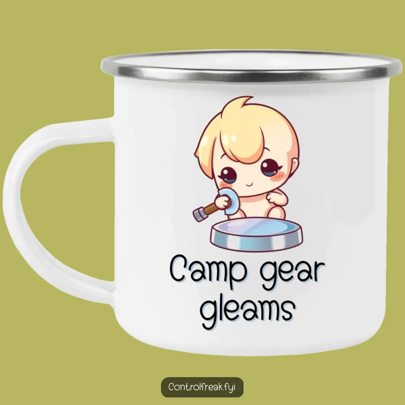 Funny Kawaii Polisher Camping Mug: Meticulous Shine Outdoors, Gleaming Camp Cup, Adventure Gift