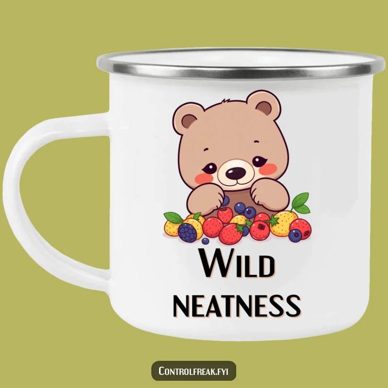Funny Bear Camping Mug: Enjoy Nature with Geometric Berry Arrangement Design