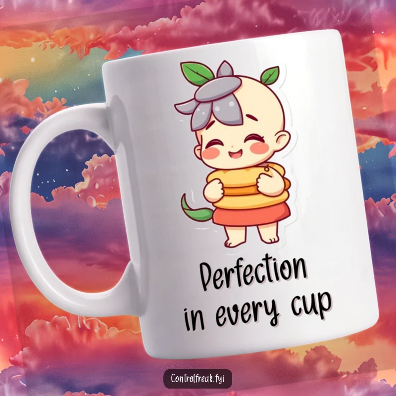 Funny character looking pleased while holding a perfectly balanced stack, embodying satisfaction and order.