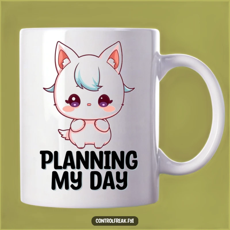 Funny Kawaii Planner Mug: Detailed Blueprint Strategy, Focused Gaze Design, Perfect Gift