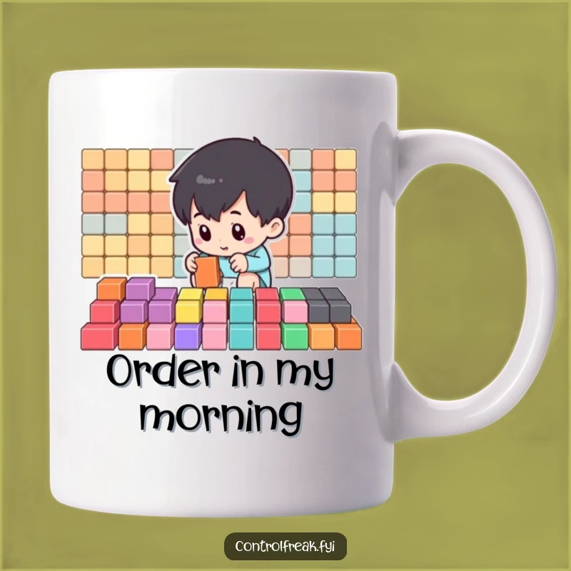 Funny Organizer Mug: Small Character Arranging Blocks, Perfect Piece for Neat Freak Funny Gift