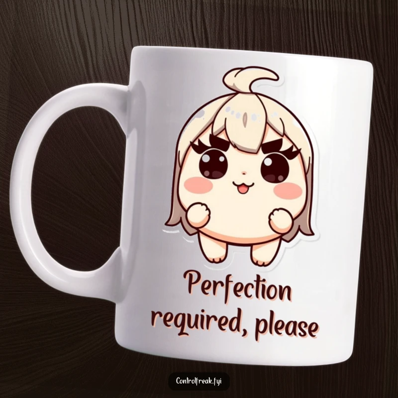 Funny Kawaii character with raised eyebrows, embodying a stern look of precision and high standards.