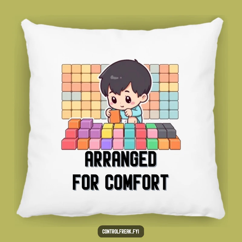 Funny Organizer Pillow: Cozy Cushion with Small Character Arranging Blocks, Comfy Funny Gift
