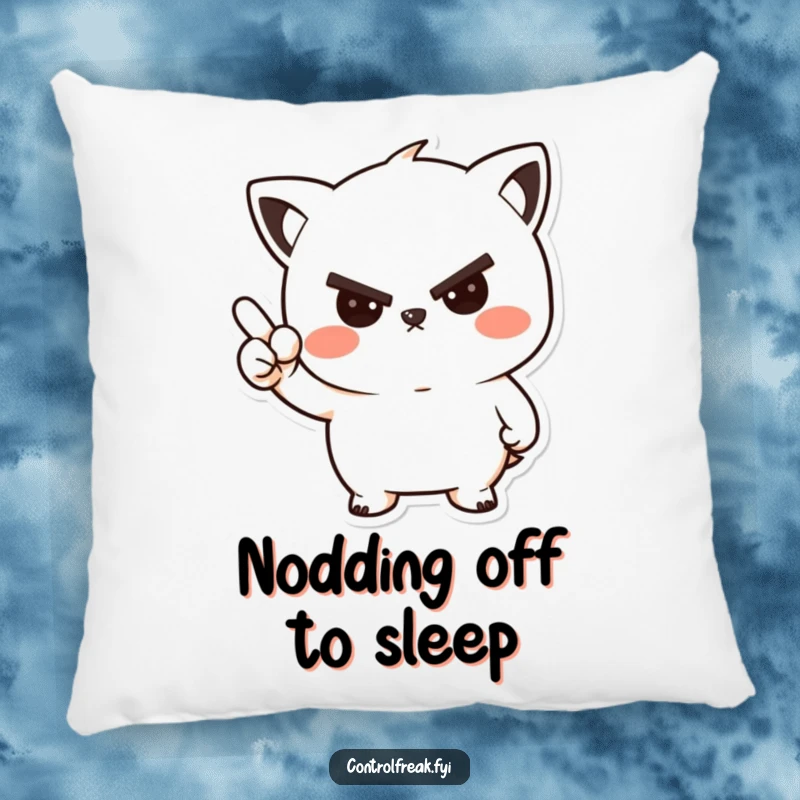 Funny decorative pillow displaying a kawaii character giving a stern but friendly nod, perfect for humorous relaxation.