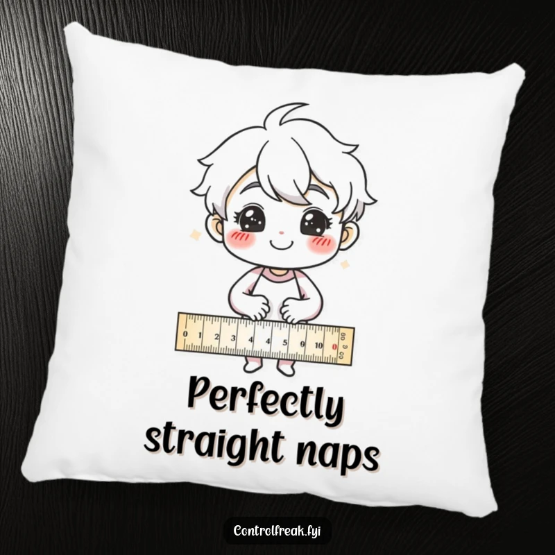 Funny Pillow: Character smiling proudly while drawing straight lines with a ruler, adding comfort and humor to any space.