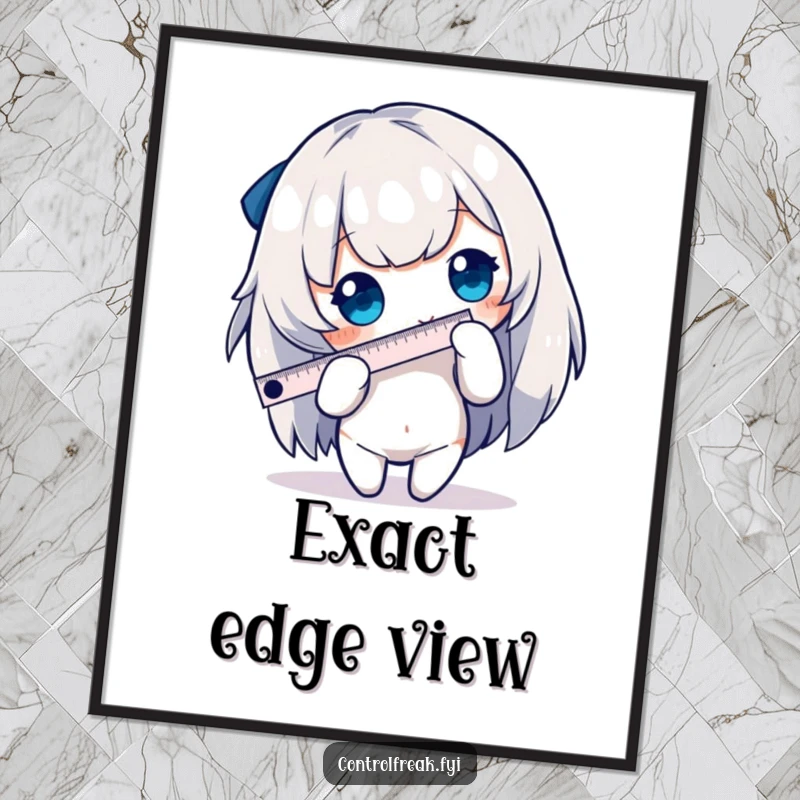 Funny character digital art print showcasing meticulous measurement with a tiny ruler, a vibrant and humorous illustration.