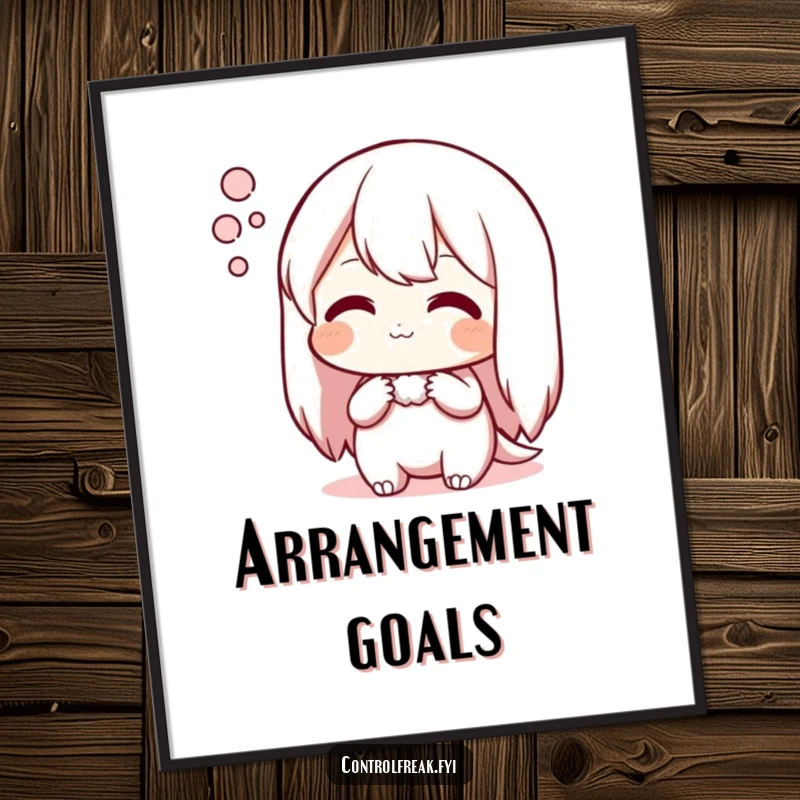 Funny digital art print of a character sighing contentedly at a perfect arrangement, embodying serene accomplishment and humor.