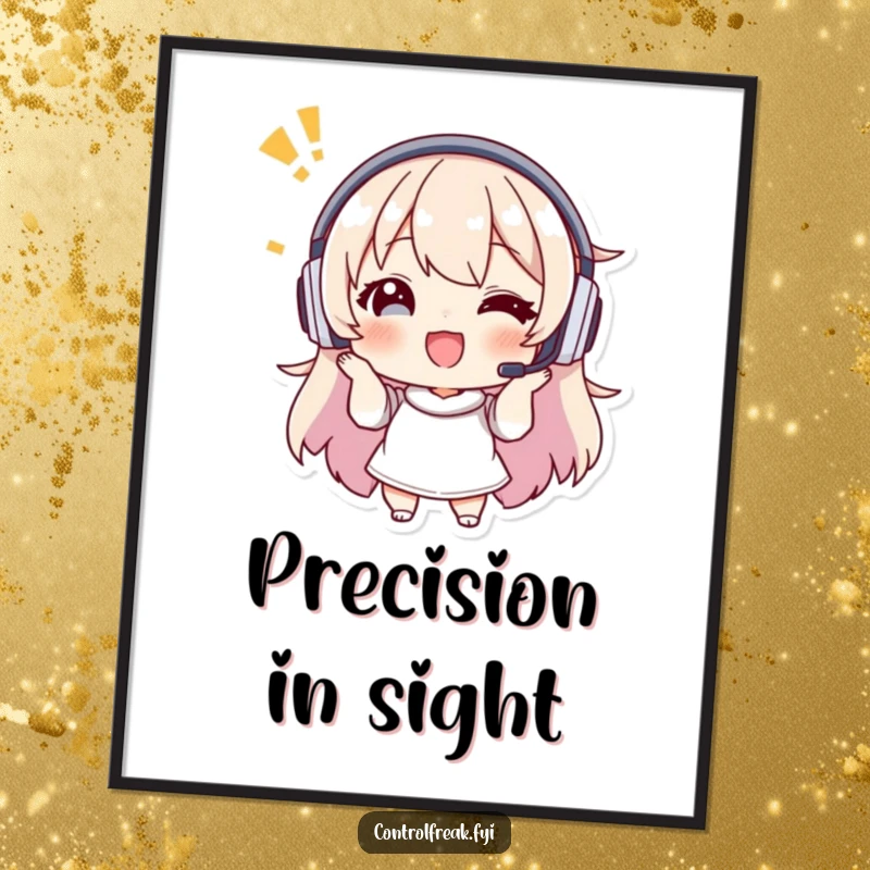 Funny digital art print of a character with a headset giving enthusiastic, precise instructions, for instant humorous decor.