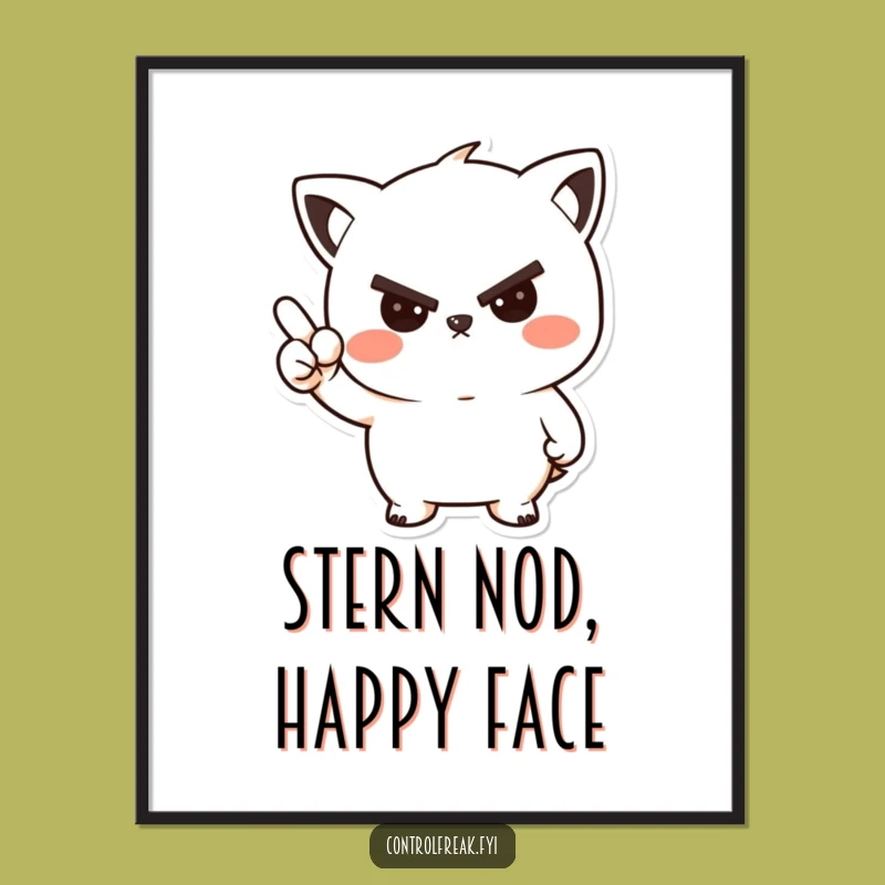 Funny Kawaii Nod Digital Art: Stern, Friendly Approval for Your Decor