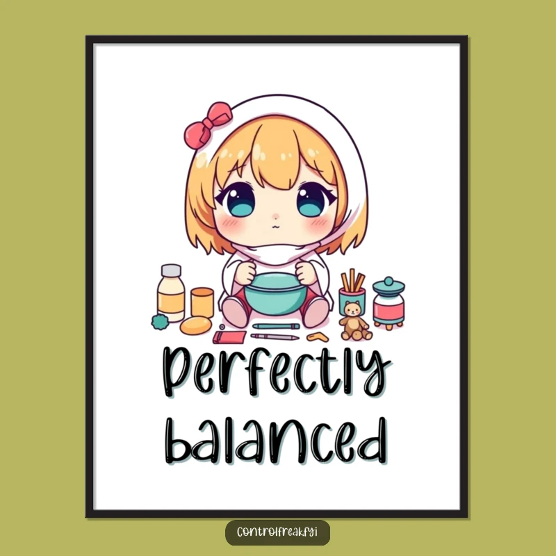 Funny Kawaii Symmetry Digital Art: Balanced Order & Humor - Instant Download!