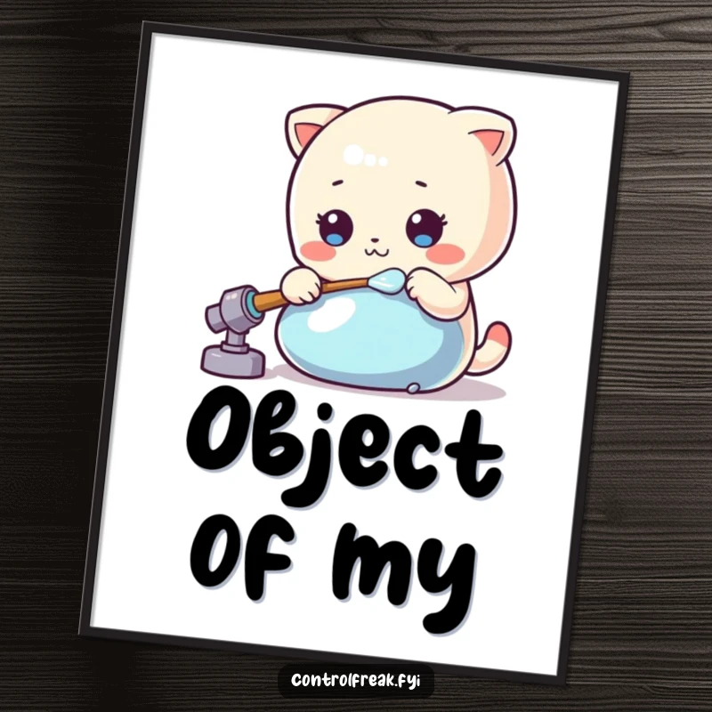 Funny Kawaii polisher digital art print capturing a character meticulously polishing a shiny object to a brilliant gleam.