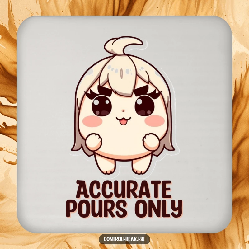 Funny Kawaii character drink coasters, with raised eyebrows, ensuring precision and protecting surfaces with humor.