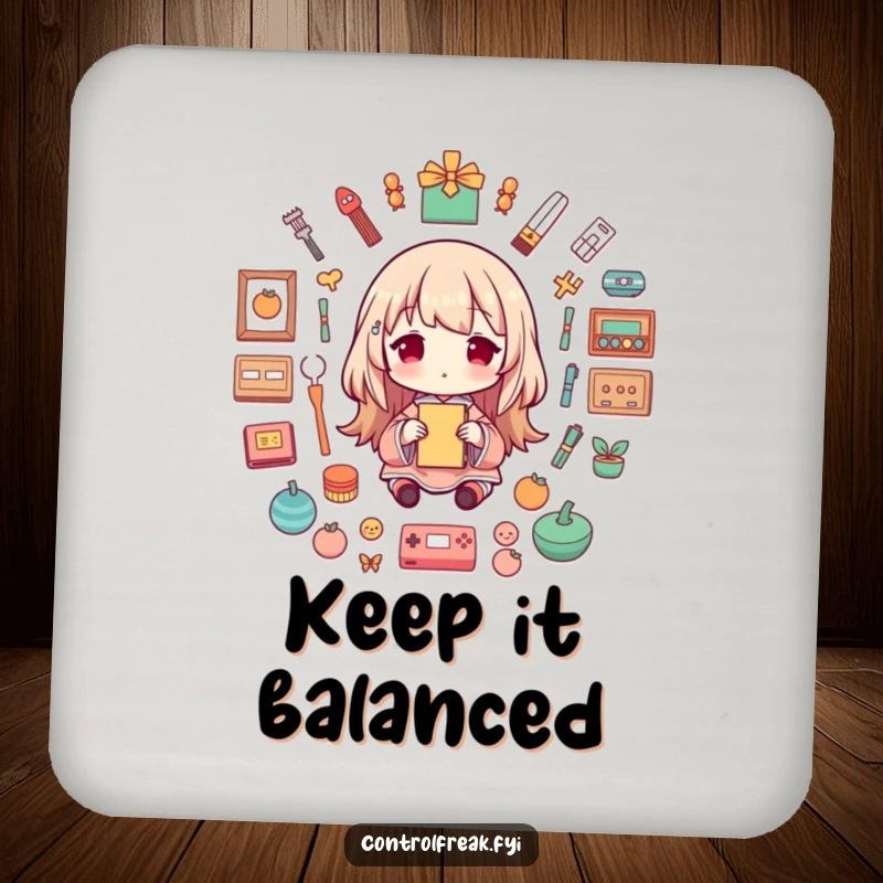 Funny Drink Coaster featuring a character creating a perfectly symmetrical arrangement, offering protection with a dash of orderly humor.