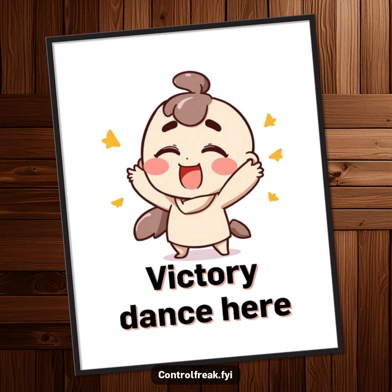 Funny poster showing a character performing fast, ordered gestures with extreme satisfaction, embodying pure joy and accomplishment, a humorous piece of art.