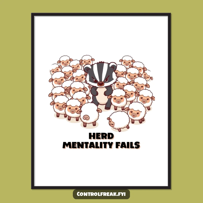 Funny Badger Sheep Poster: Grumpy Badger Herds Sheep, Wall Art