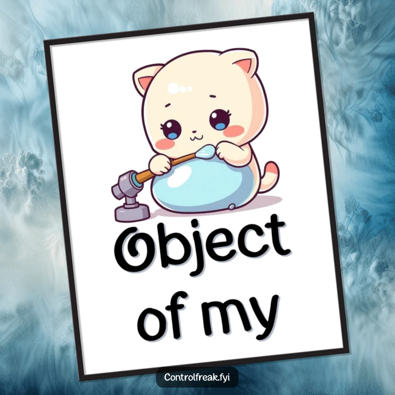 Funny Kawaii polisher poster artfully depicting a character meticulously polishing a shiny object to a brilliant shine.