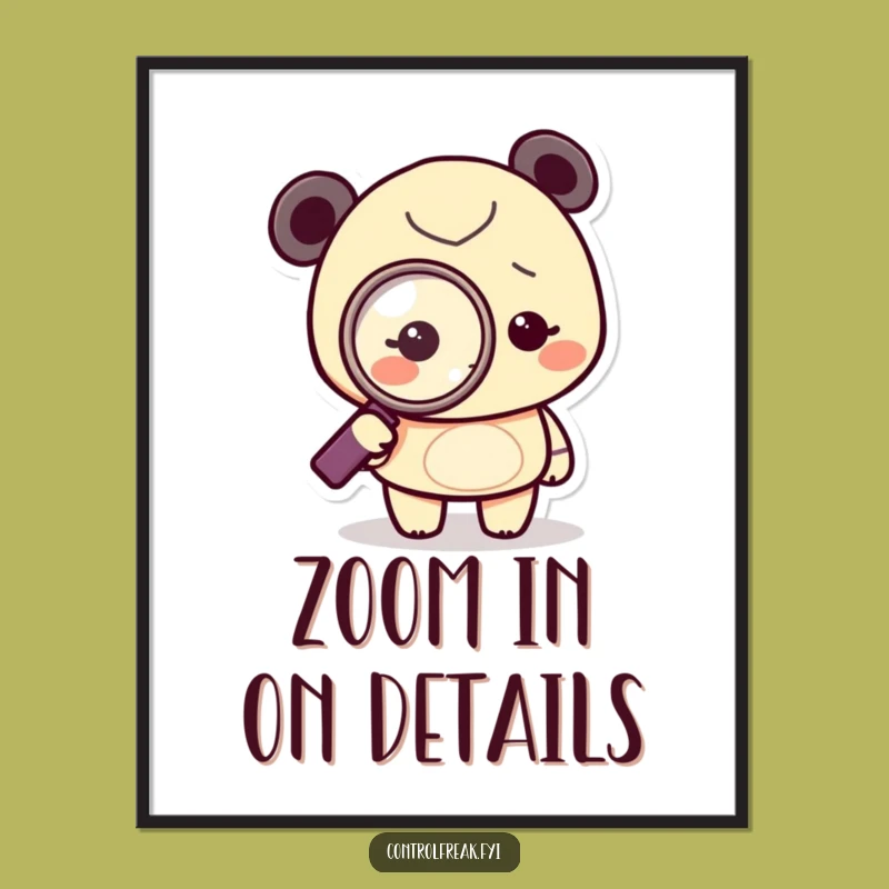 Funny Obsessed Detective Poster: Tiny Character Magnifying Glass Art, Quirky Funny Gift for Wall Decor