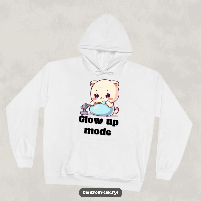 Funny Kawaii polisher hoodie soft and warm, meticulously polishing a shiny object to perfection.