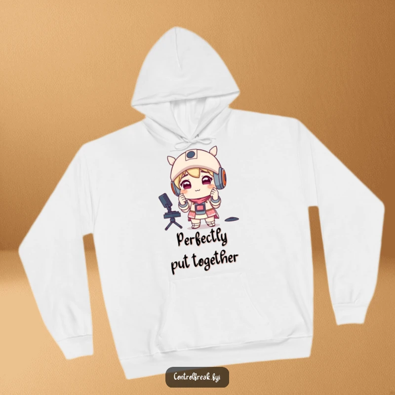 Funny hoodie featuring a character with a smug, satisfied smirk, adjusting perfectly aligned items, embodying humorous order and neatness.