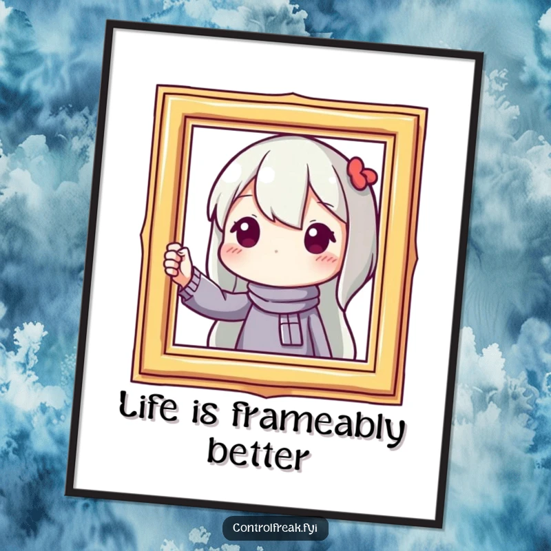 Funny Free Printable Wall Art: Character meticulously straightens a picture frame, bringing order and humor to your living space.