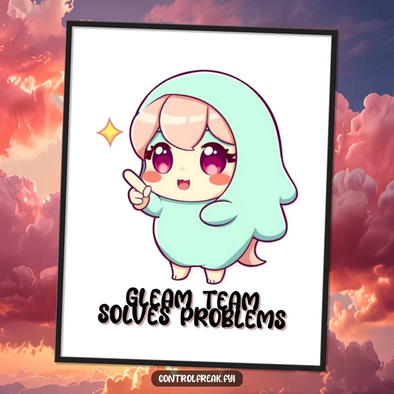 Funny free printable wall art. A character with a bright, knowing gleam points directly to the perfectly solved problem.