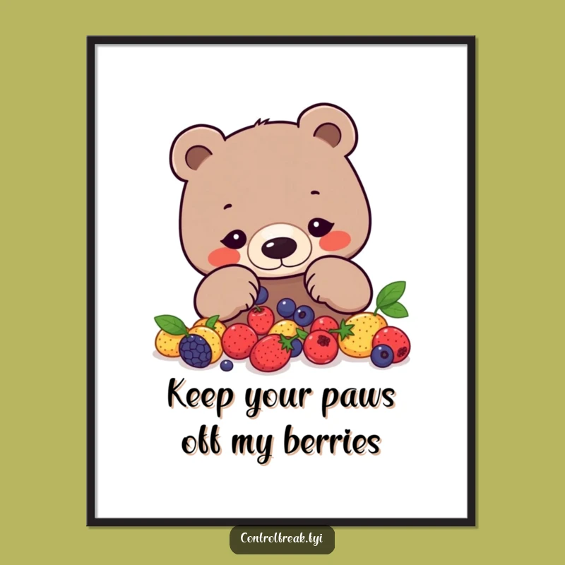 Funny Free Printable Wall Art: Bear Geometric Berries, Humorous Downloadable Decor for Neat Spaces