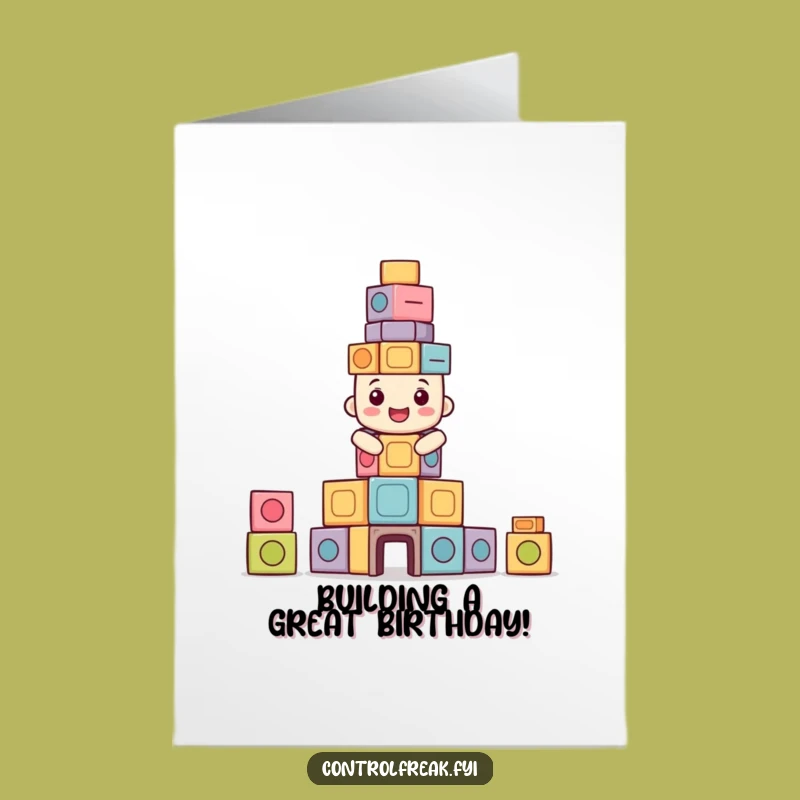 Free Printable Birthday Card: Block Tower Builder Funny Downloadable Gift