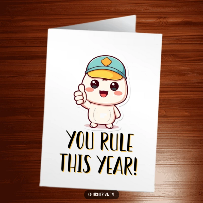 Funny Free Printable Birthday Card: Kawaii character giving a big thumbs up, celebrating a perfectly awesome birthday celebration.
