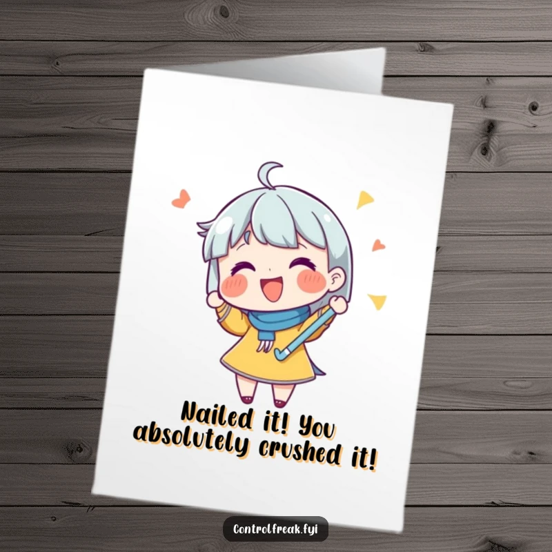 Funny Free Printable congratulations card showing a character joyfully completing a list, celebrating their amazing achievement.