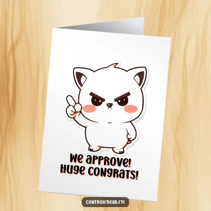 Funny Free Printable Congrats Card: Kawaii character offering a stern but undeniably friendly and supportive nod for achievements.
