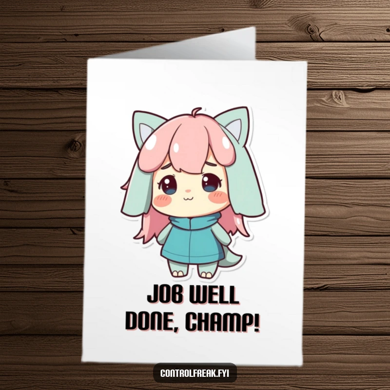 Funny Free Printable Congratulations Card with a character giving a satisfied nod to a perfectly ordered achievement.