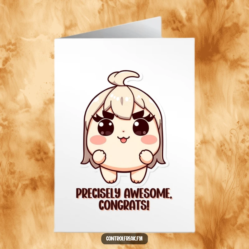 Funny Free Printable Congratulations Card featuring a Kawaii character with stern, raised eyebrows, signifying perfect precision in their achievement.