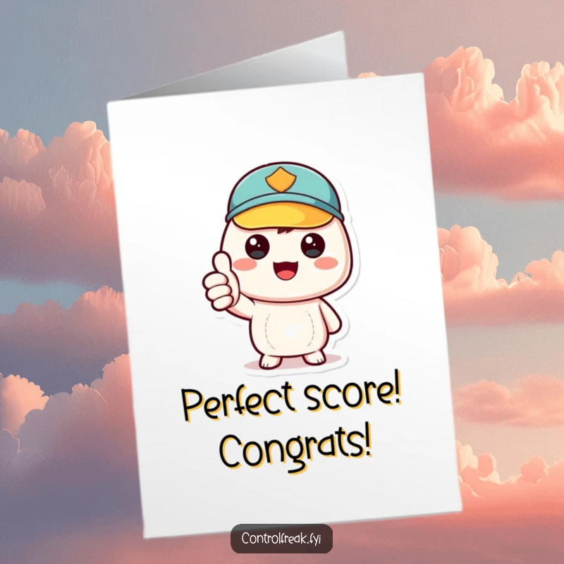 Funny Free Printable Congrats Card: Kawaii character beaming with a thumbs up, celebrating a perfectly achieved goal with great enthusiasm.