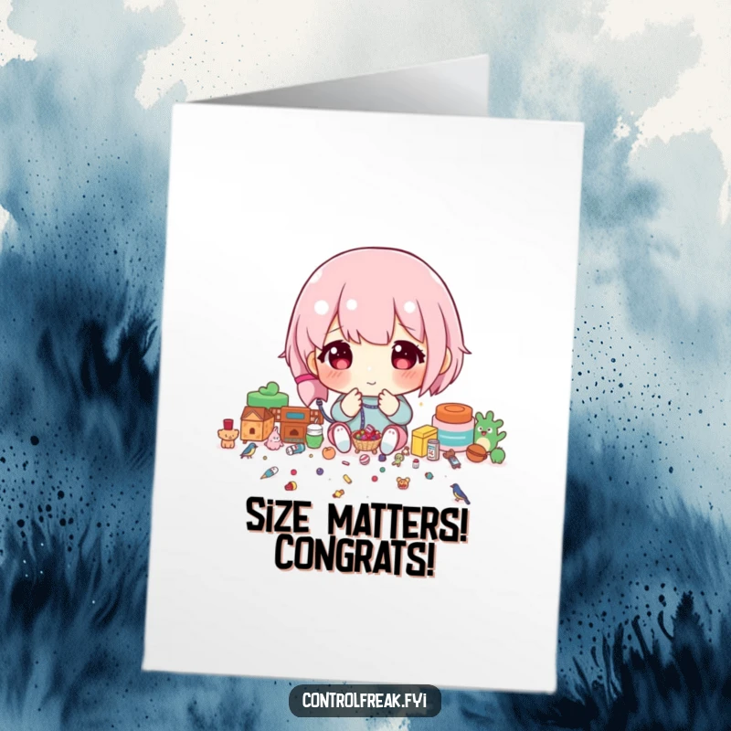 Funny Free Printable Congrats Card: Character meticulously sorting tiny items by precise size, a unique gift.