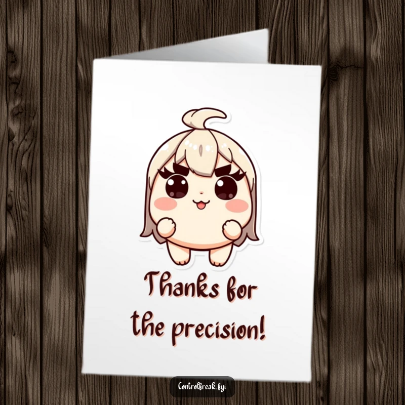 Funny Free Printable Thank You Card of a Kawaii character with serious raised eyebrows, ensuring every detail of thanks is perfect.