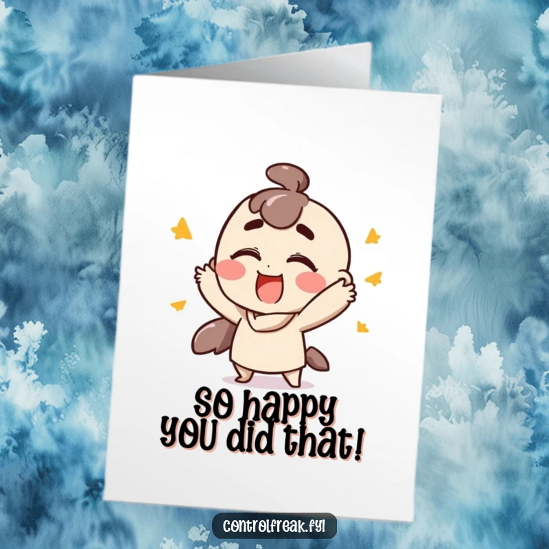 Funny Free Printable Thank You Card depicting a character's swift, organized gestures and look of extreme satisfaction, perfect for sending.