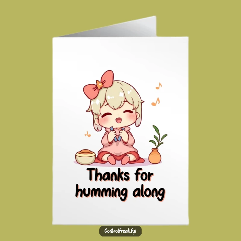 Free Printable Thank You Card: Content Humming Tidy Character Download