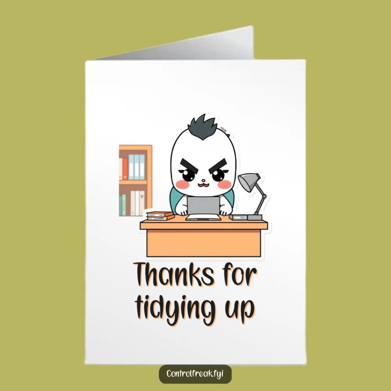 Organized Thanks Card: Tidy Desk Character, Free Printable Gratitude