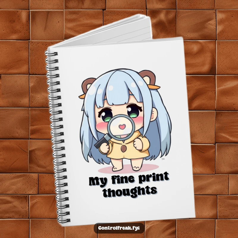 Funny Notebook: Character using a magnifying glass to examine a tiny detail, a humorous journal for detailed notes.