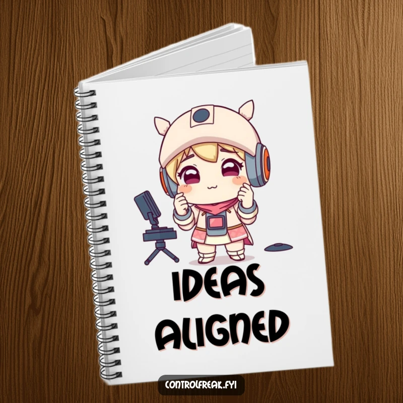 Funny notebook with a character sporting a satisfied smirk, adjusting perfectly aligned items, designed for organized and humorous note-taking.