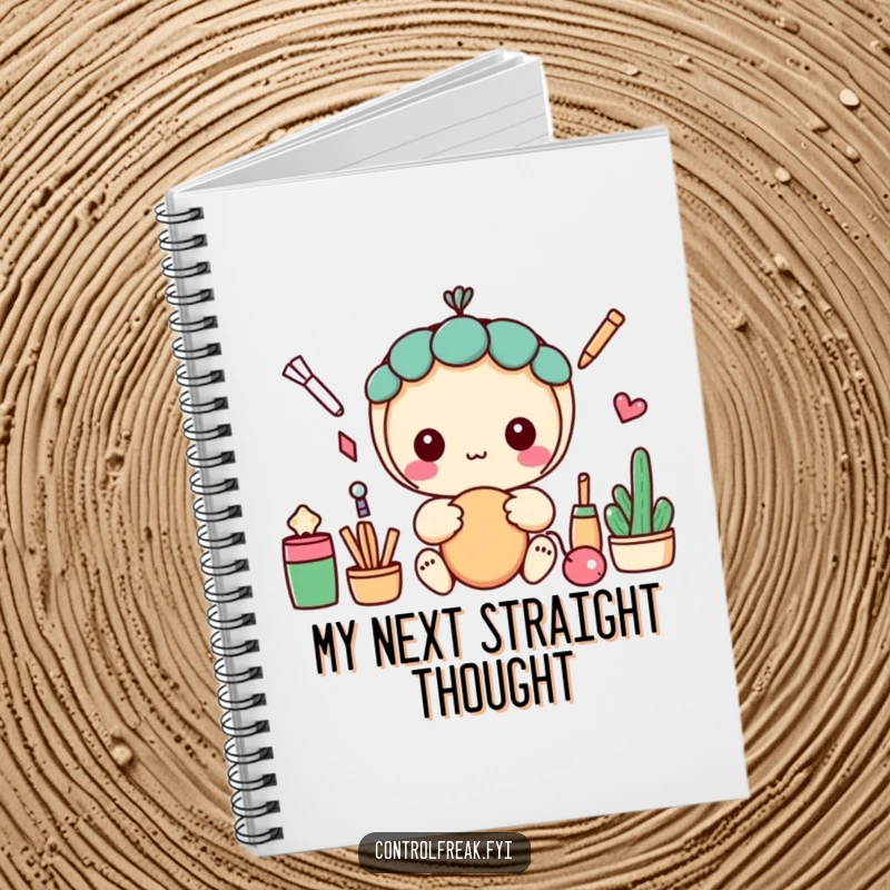 Funny kawaii notebook cover featuring a character meticulously drawing perfect, straight lines, inspiring organized thoughts.