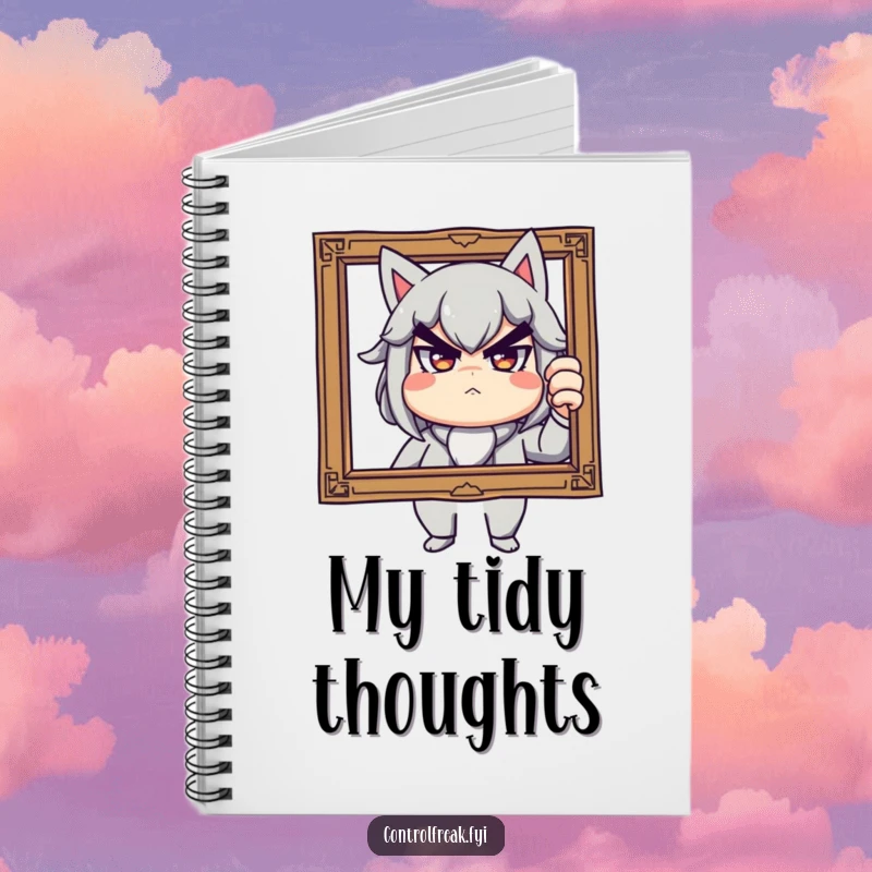 Funny notebook featuring a stern but playful character adjusting a slightly tilted picture frame, perfect for organized notes with a humorous twist.