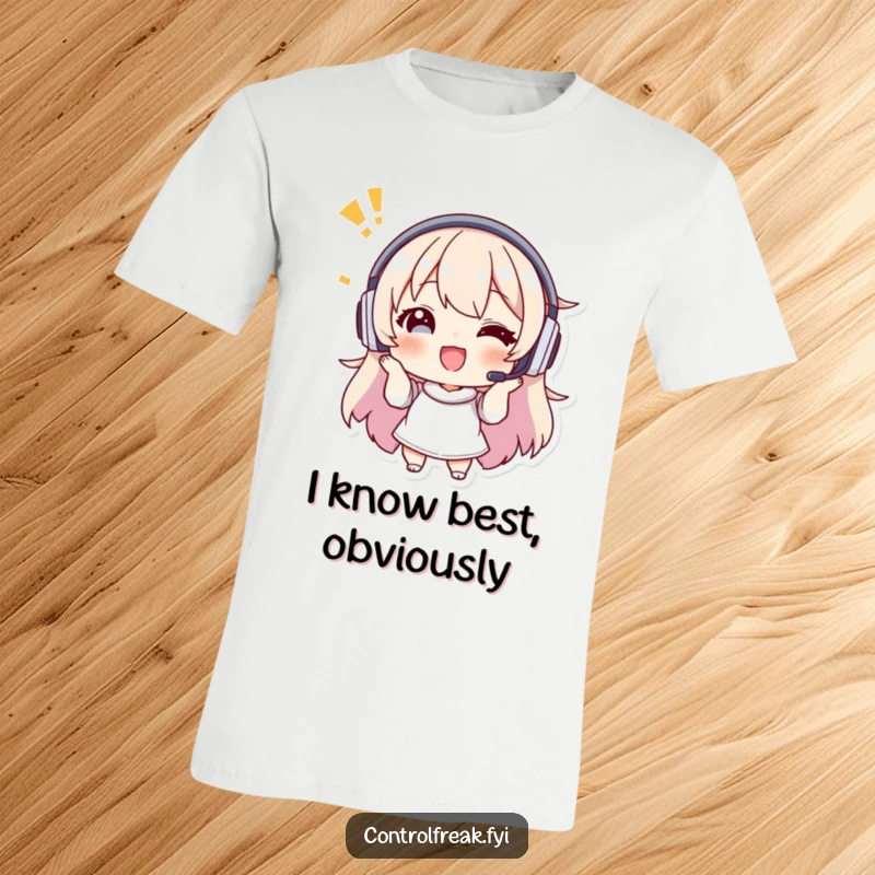 Funny t-shirt with a character wearing a headset giving enthusiastic, precise instructions, representing guidance and clarity.