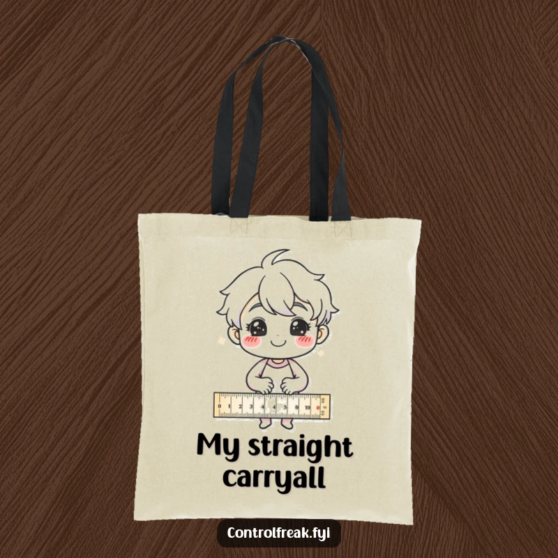 Funny Tote Bag: Character smiling proudly while drawing straight lines with a ruler, a humorous accessory for creators.